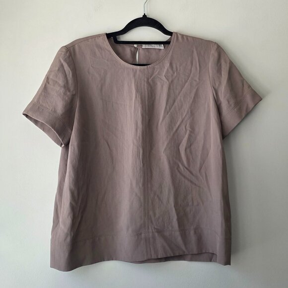 Everlane Tops - EVERLANE Drapey T-Shirt Blouse | Size 6 | Dark Taupe / Clay Short Sleeves